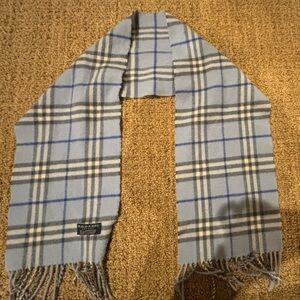 Authentic Burberry Blue Plaid Scarf 100% Wool 45”